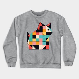 Geometric Cat Colorful Abstract Retro Design Crewneck Sweatshirt